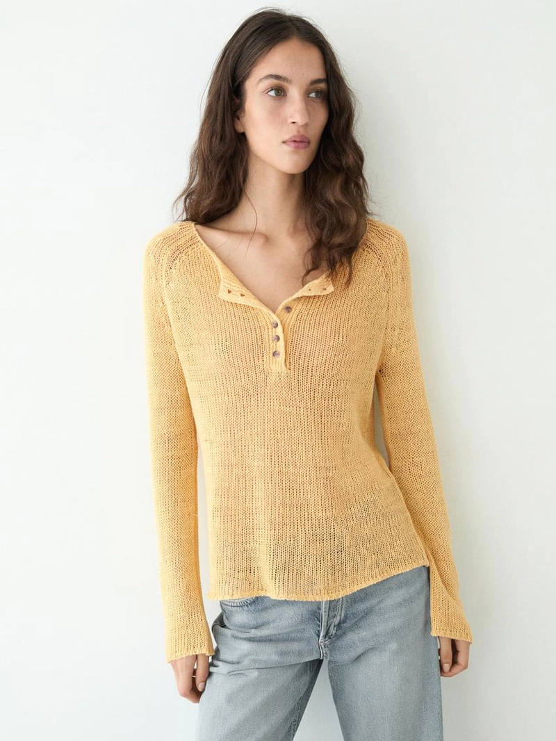 Пуловер из льна с деталями воротника