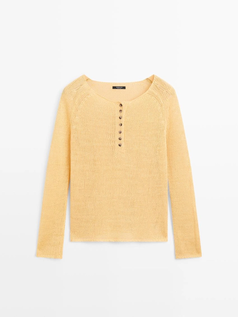 Пуловер из льна с деталями воротника