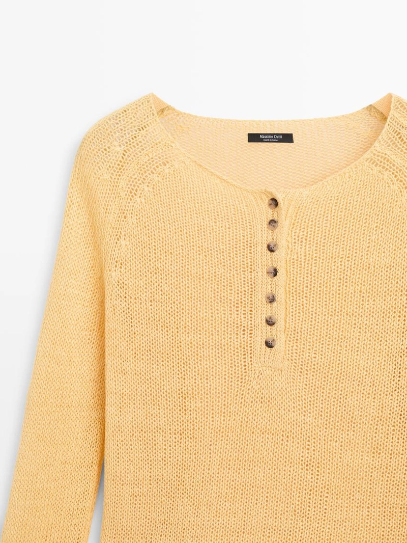 Пуловер из льна с деталями воротника