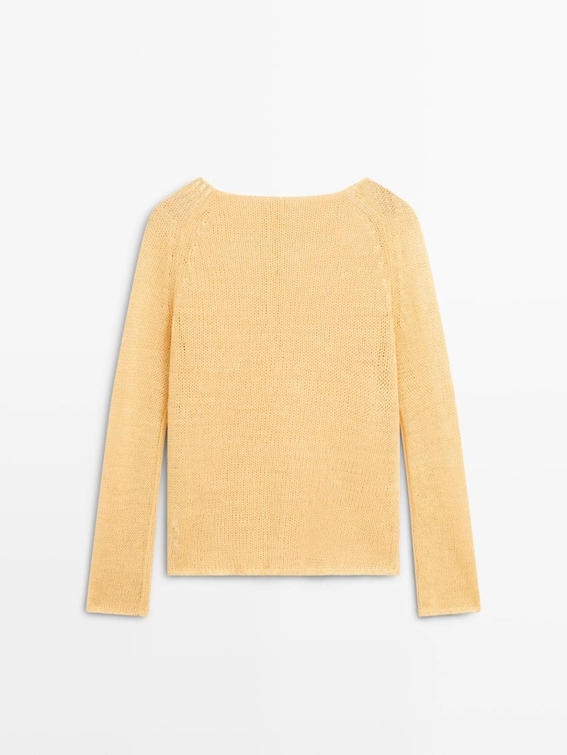 Пуловер из льна с деталями воротника