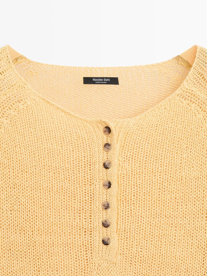 Пуловер из льна с деталями воротника