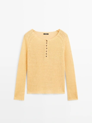 Пуловер из льна с деталями воротника- Заказать в России