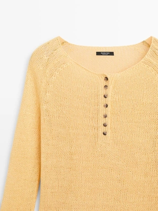 Пуловер из льна с деталями воротника- Заказать в России