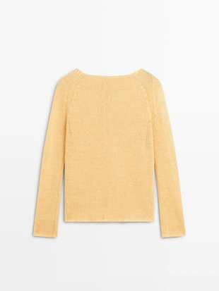 Пуловер из льна с деталями воротника- Заказать в России