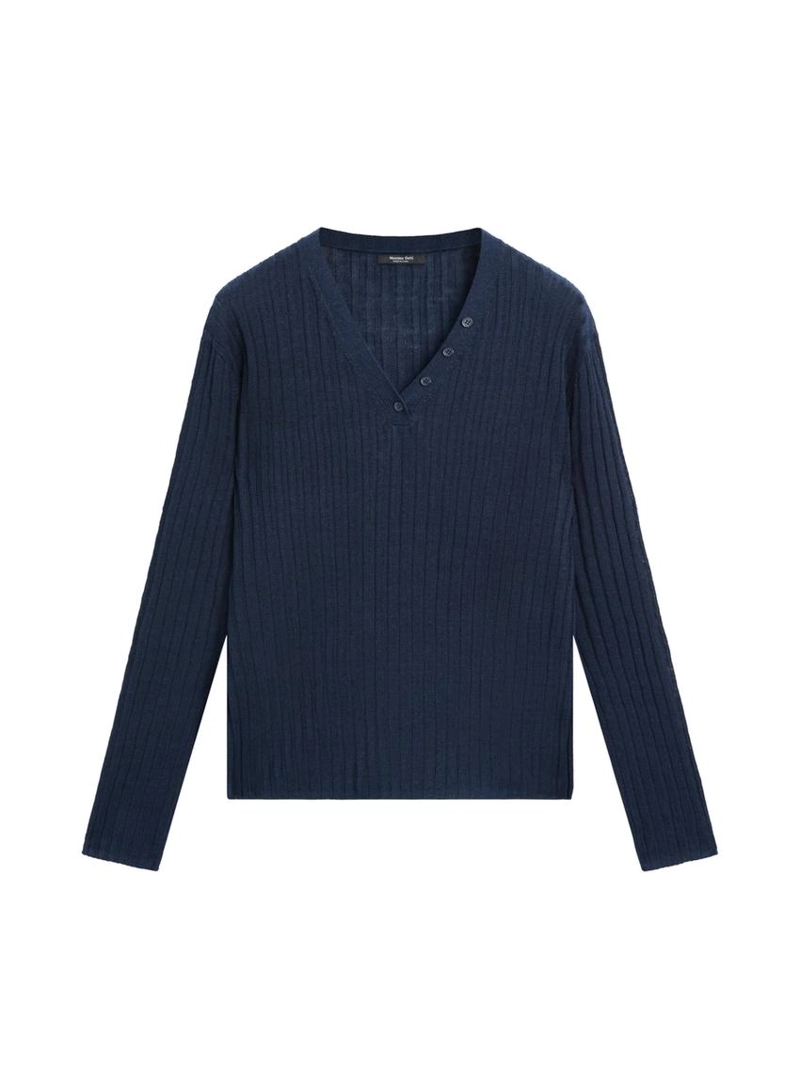 Льняной вязаный свитер с пуговицами