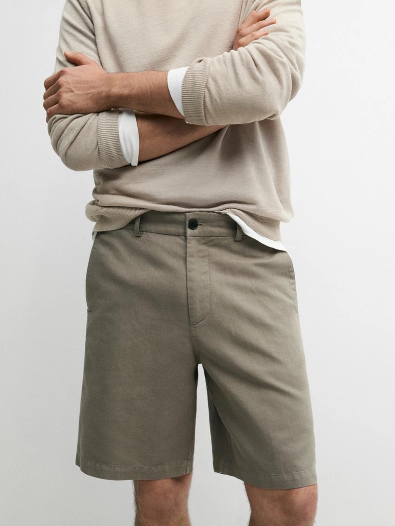 Бермуды из льняно-каменной ткани