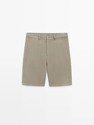 Бермуды из льняно-каменной ткани- Заказать в России