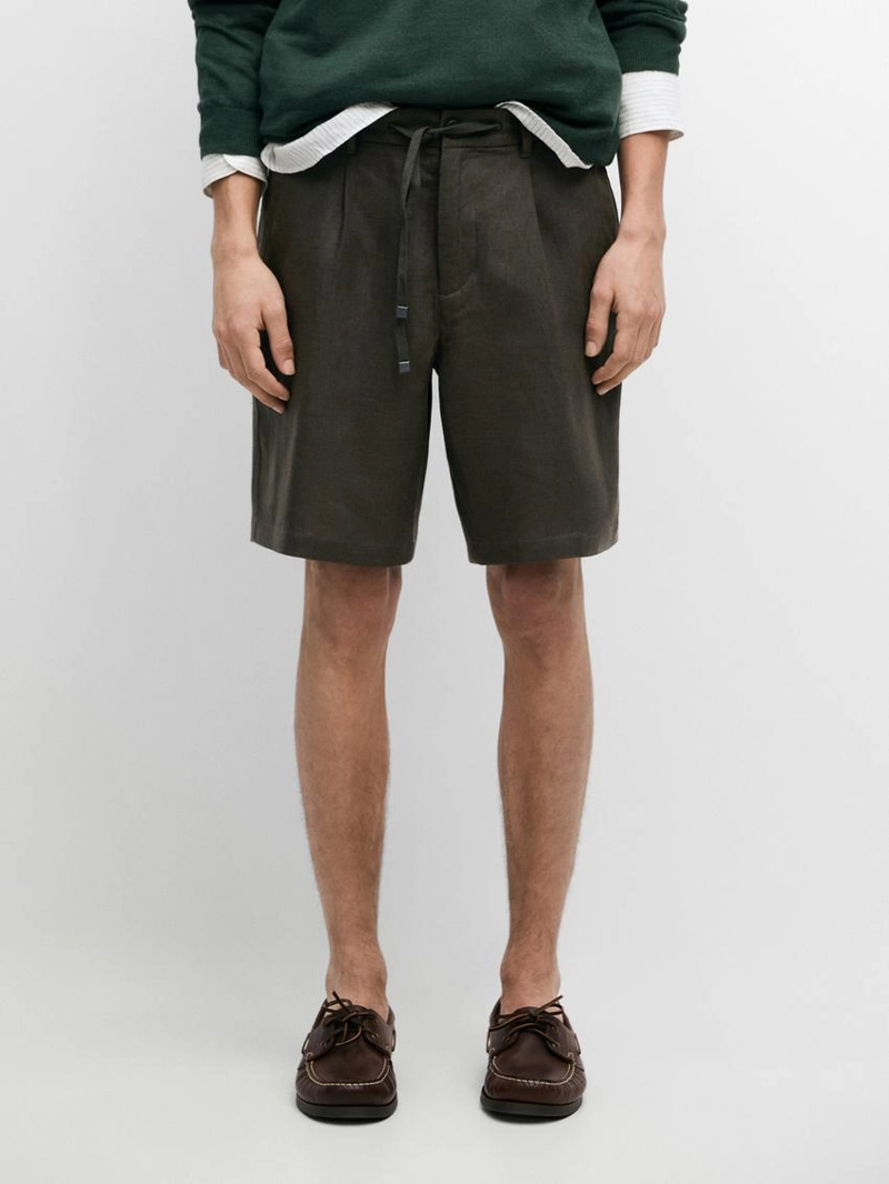 Льняные бермуды с деталями на резинке