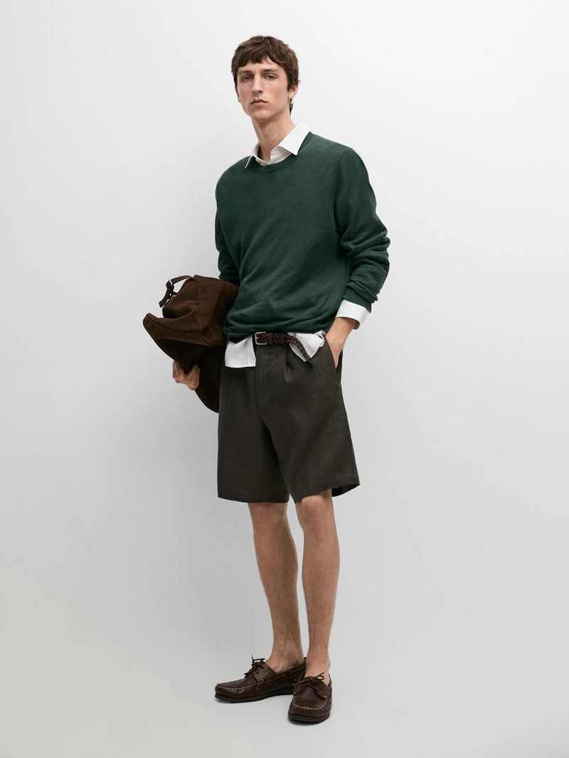 Льняные бермуды с деталями на резинке