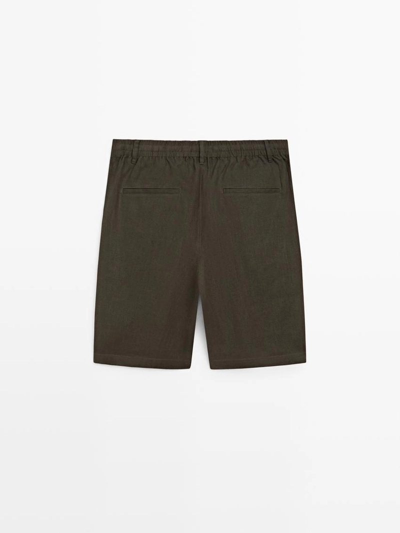 Льняные бермуды с деталями на резинке