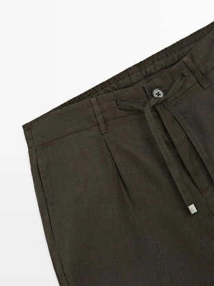 Льняные бермуды с деталями на резинке- Заказать в России