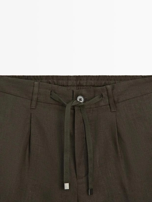 Льняные бермуды с деталями на резинке- Заказать в России