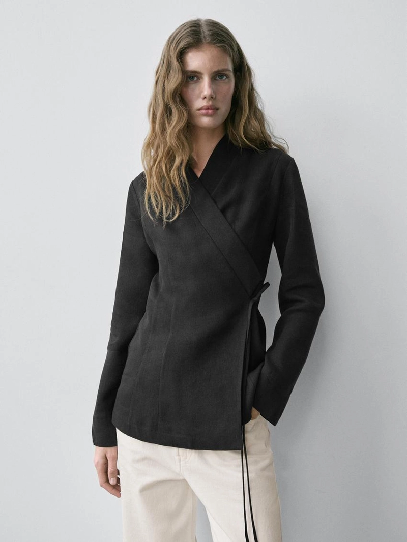 Облегающий халат из льняно-хлопкового смеси