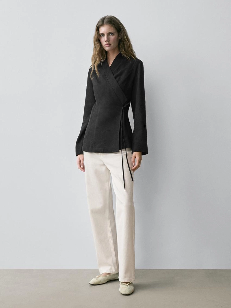 Облегающий халат из льняно-хлопкового смеси