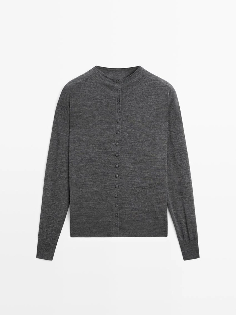 Кардиган perkins с воротником-стойкой и застежкой на скрытые пуговицы