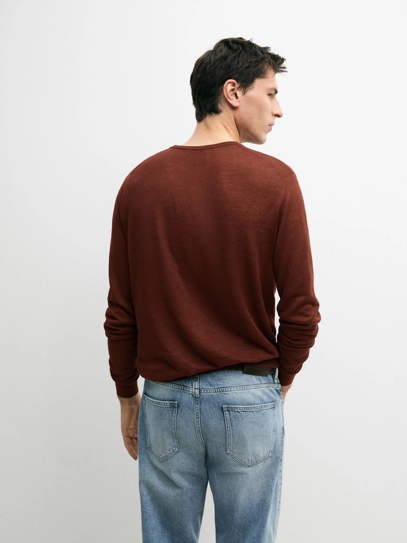 Свитер с круглым вырезом из льна и кашемира