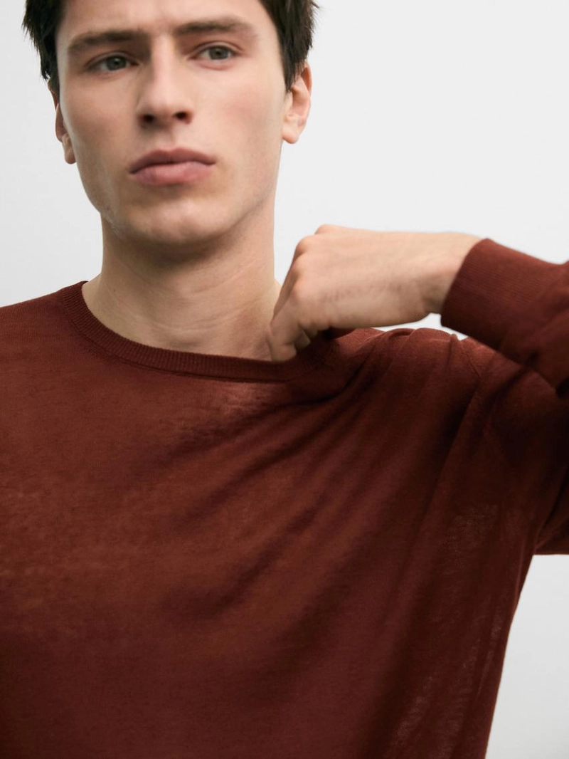 Свитер с круглым вырезом из льна и кашемира