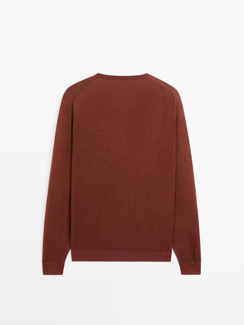 Свитер с круглым вырезом из льна и кашемира