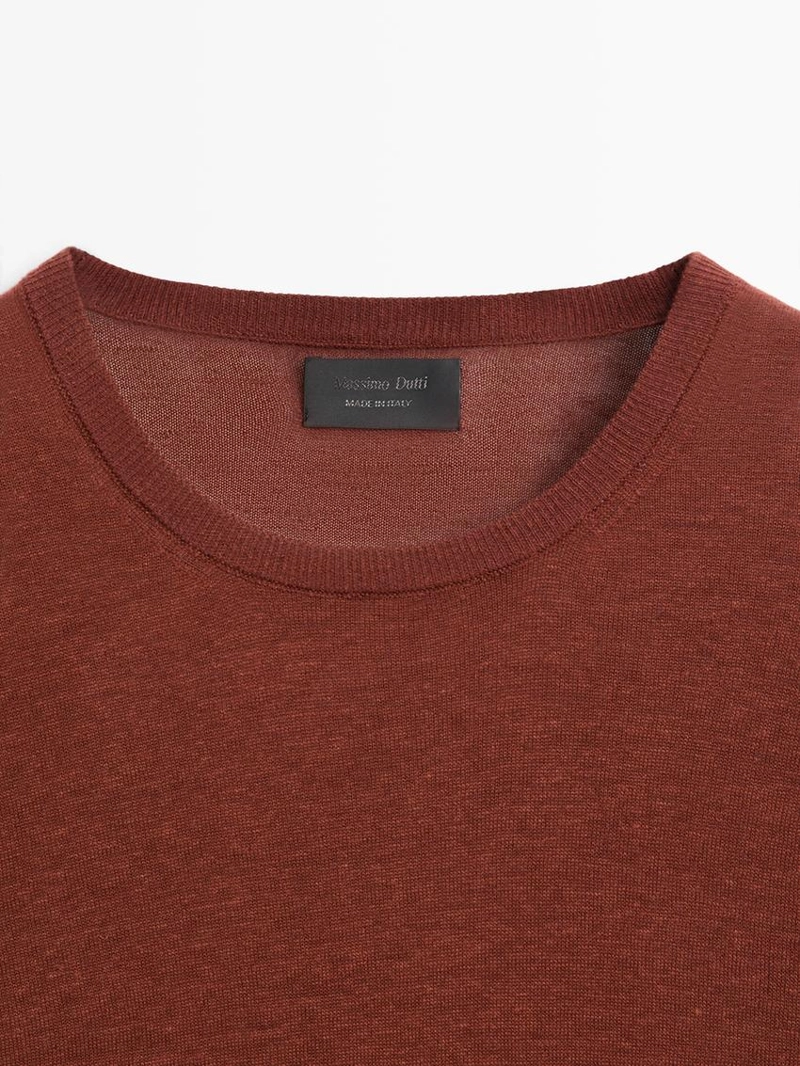 Свитер с круглым вырезом из льна и кашемира