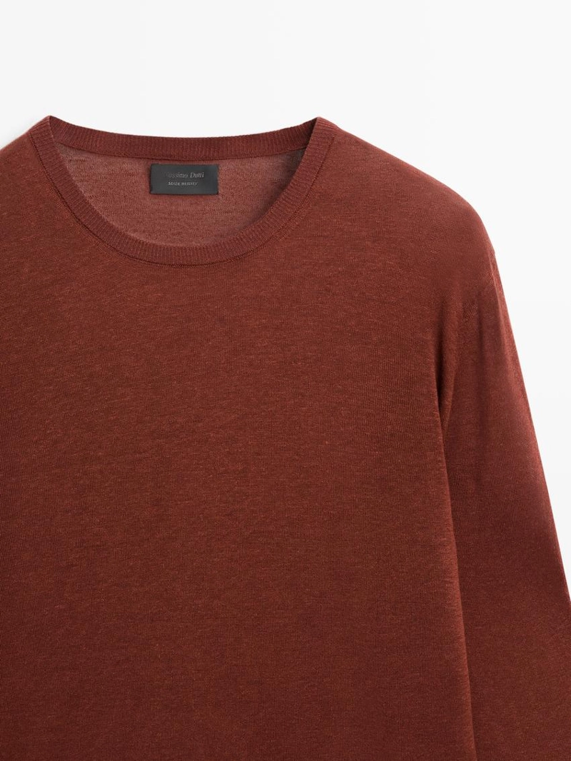 Свитер с круглым вырезом из льна и кашемира