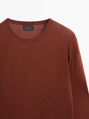 Свитер с круглым вырезом из льна и кашемира- Заказать в России