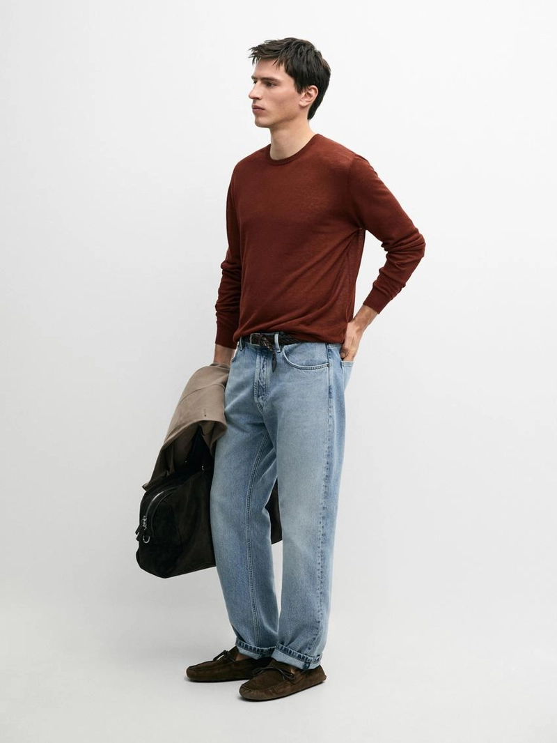 Свитер с круглым вырезом из льна и кашемира