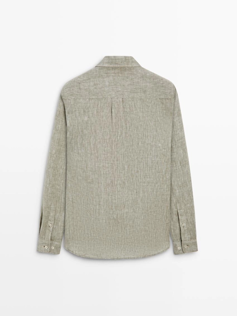 Рубашка из льна с карманом
