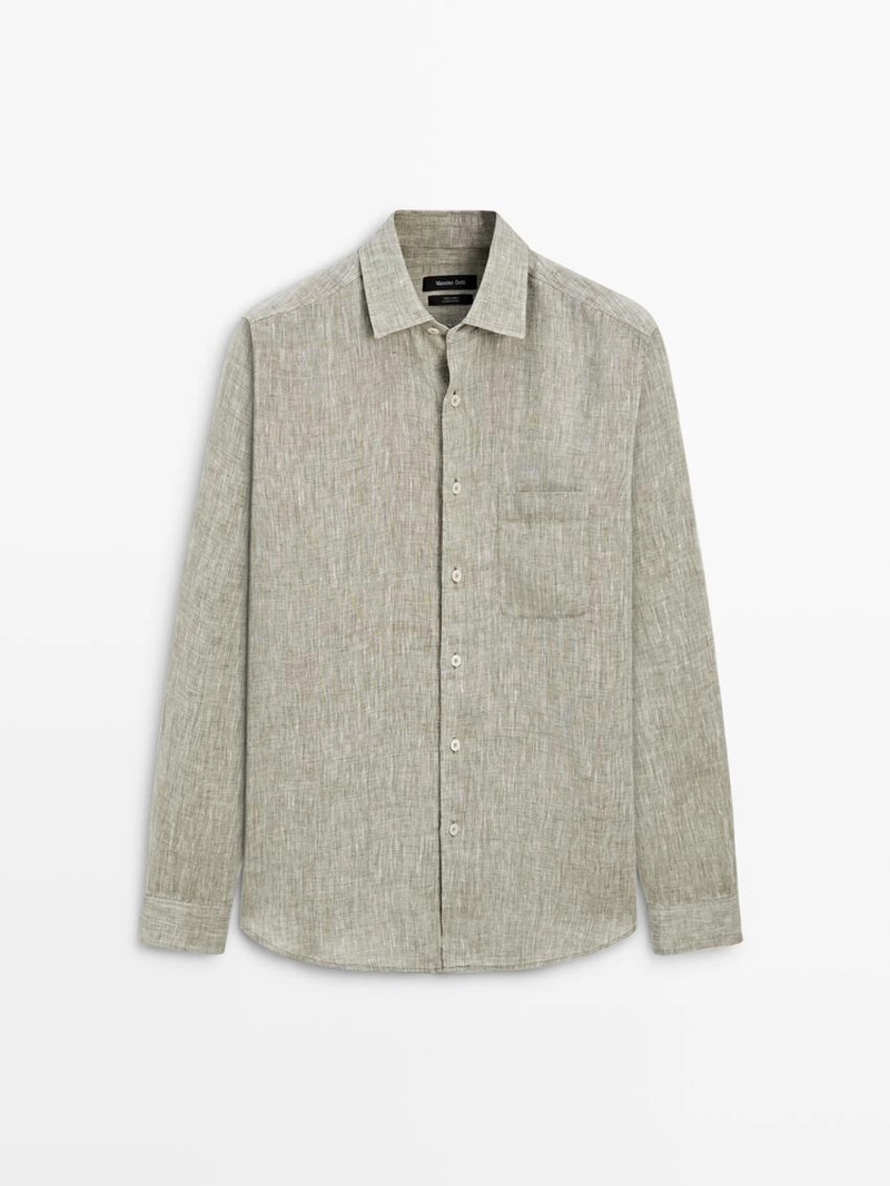 Рубашка из льна с карманом