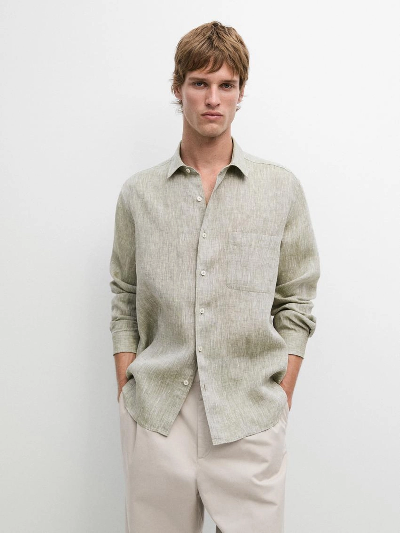 Рубашка из льна с карманом