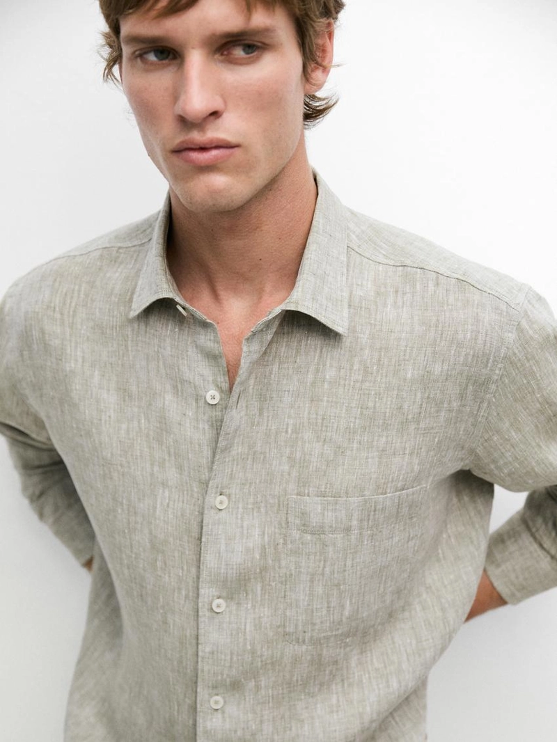 Рубашка из льна с карманом