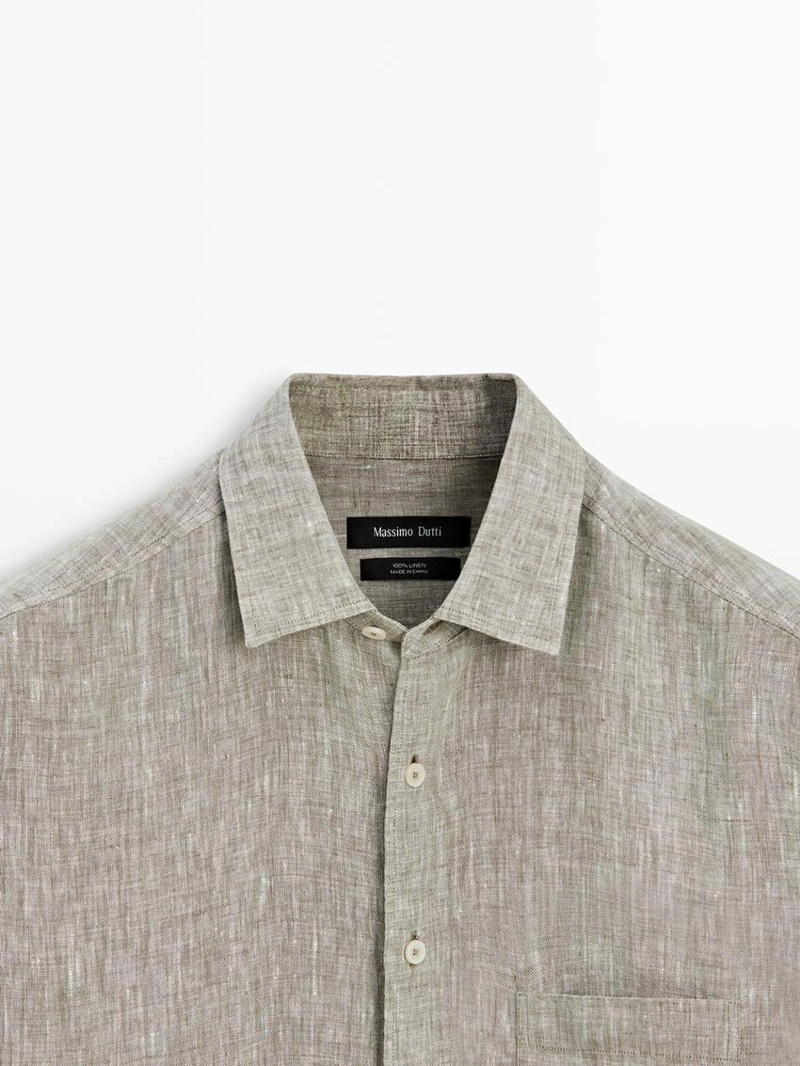 Рубашка из льна с карманом