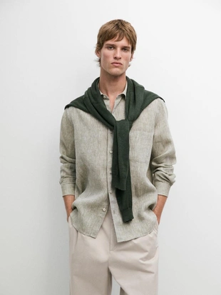 Рубашка из льна с карманом- Заказать в России