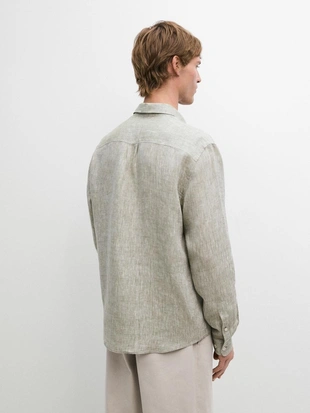Рубашка из льна с карманом- Заказать в России