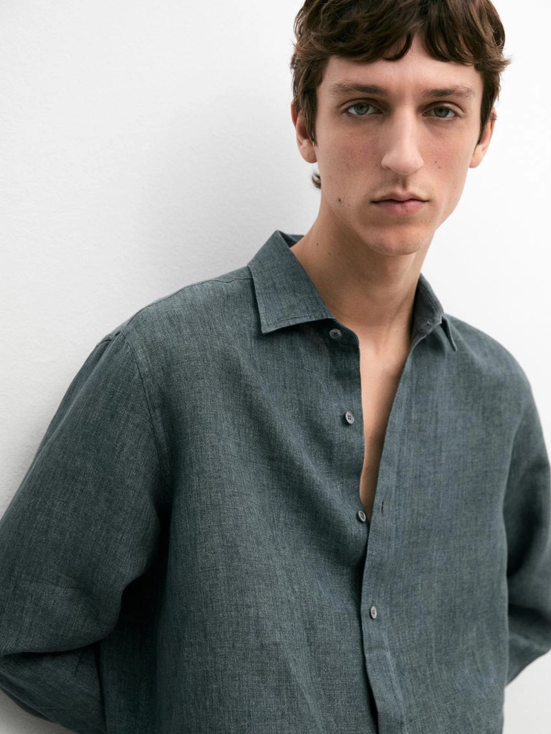 Рубашка из льна с деталями на планке