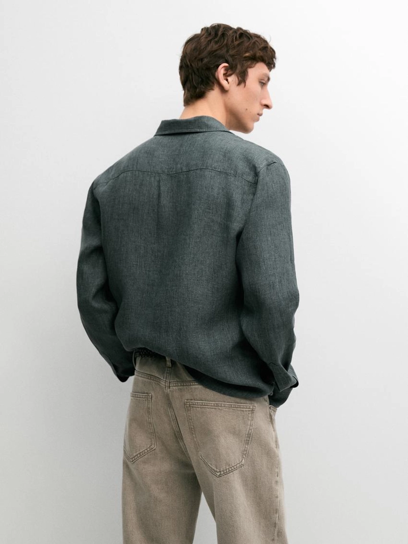 Рубашка из льна с деталями на планке