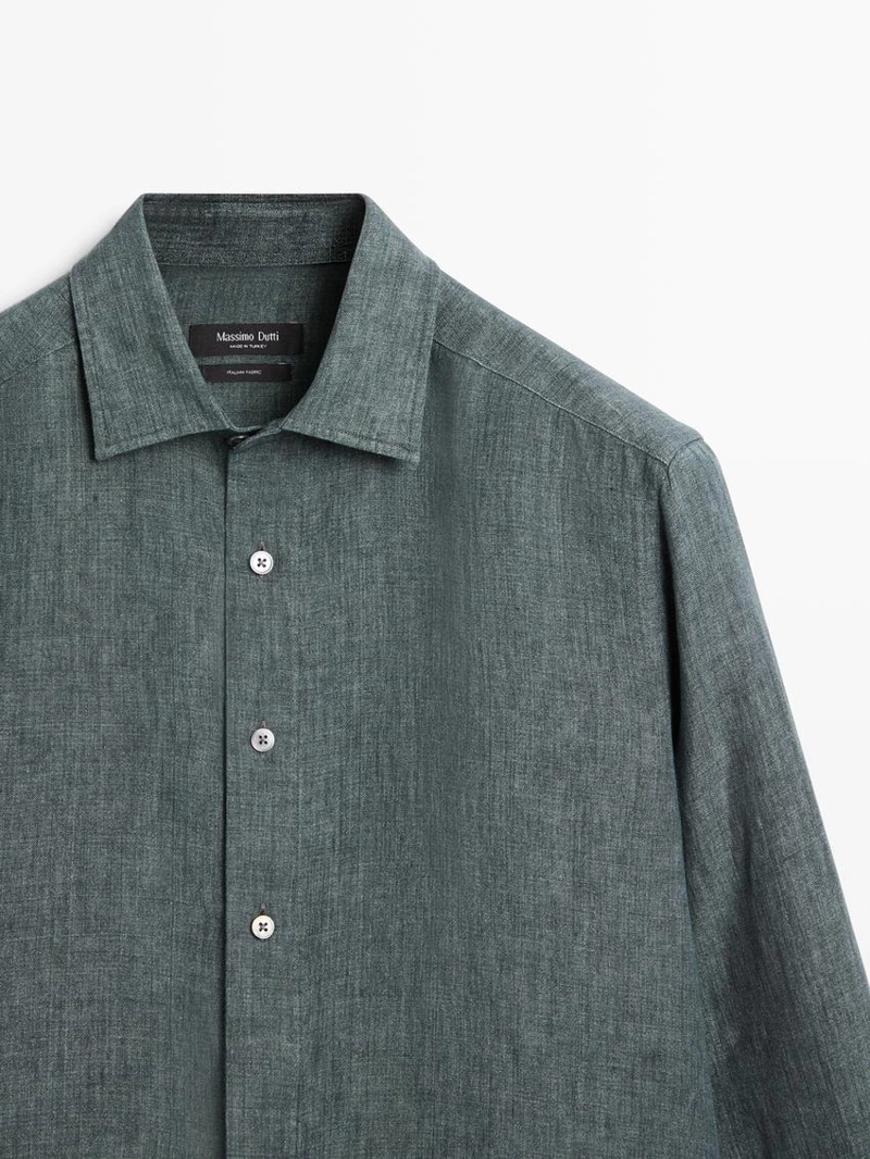 Рубашка из льна с деталями на планке