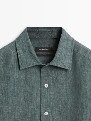 Рубашка из льна с деталями на планке- Заказать в России