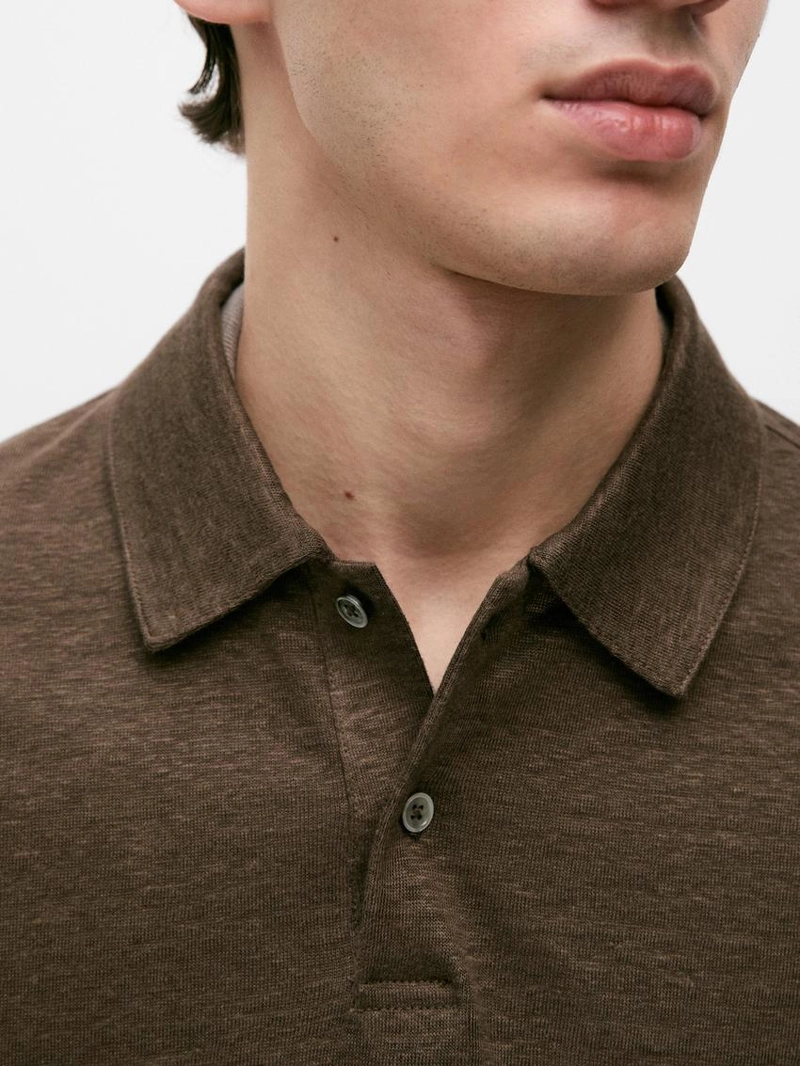 100% льняная рубашка поло с длинным рукавом