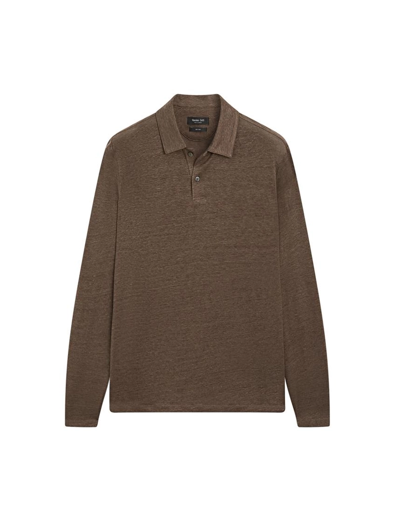 100% льняная рубашка поло с длинным рукавом