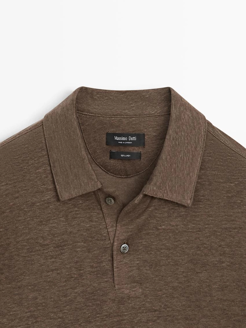 100% льняная рубашка поло с длинным рукавом