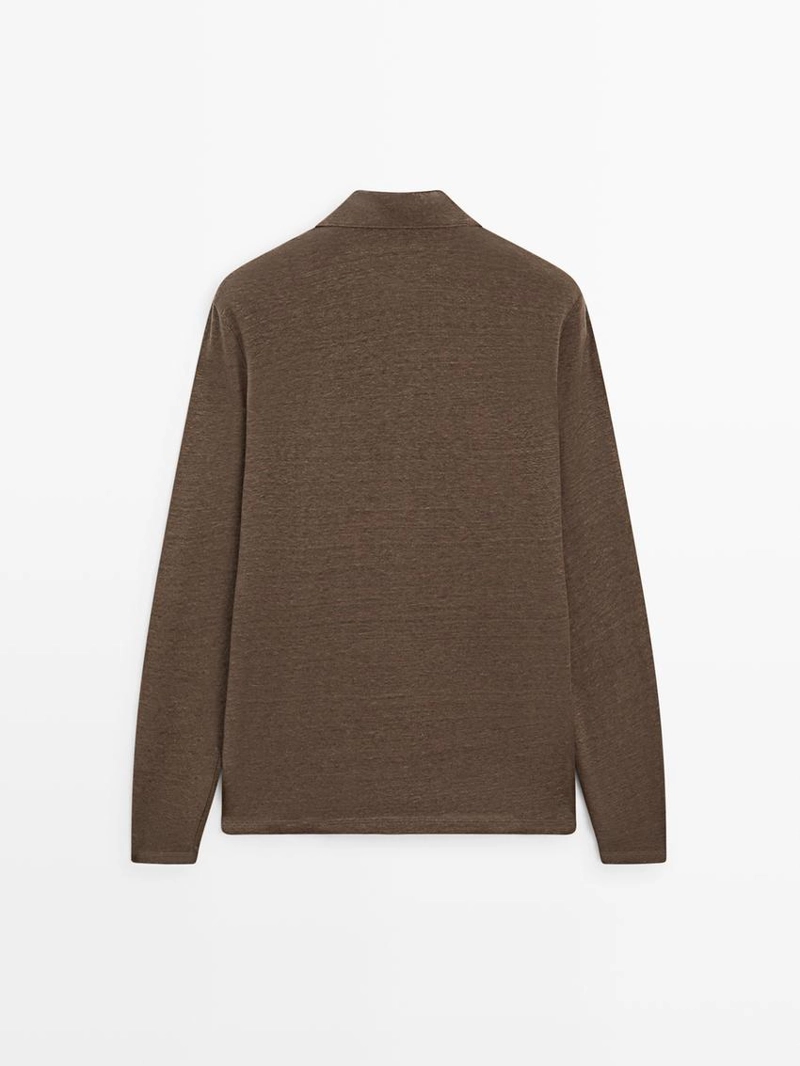 100% льняная рубашка поло с длинным рукавом