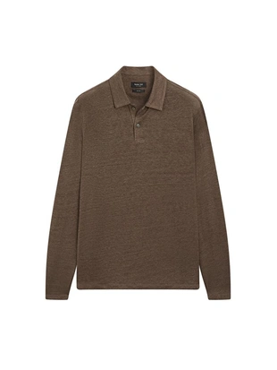 100% льняная рубашка поло с длинным рукавом- Заказать в России