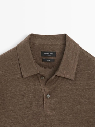 100% льняная рубашка поло с длинным рукавом- Заказать в России