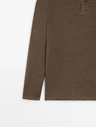 100% льняная рубашка поло с длинным рукавом- Заказать в России