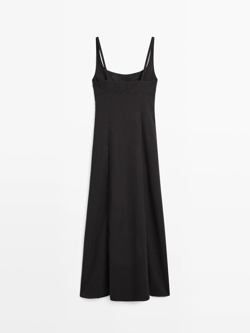 Платье-миди на бретелях из льна