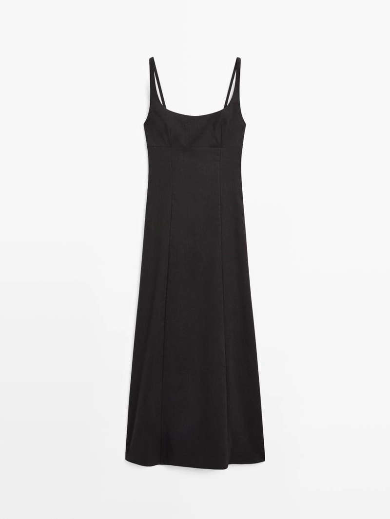 Платье-миди на бретелях из льна