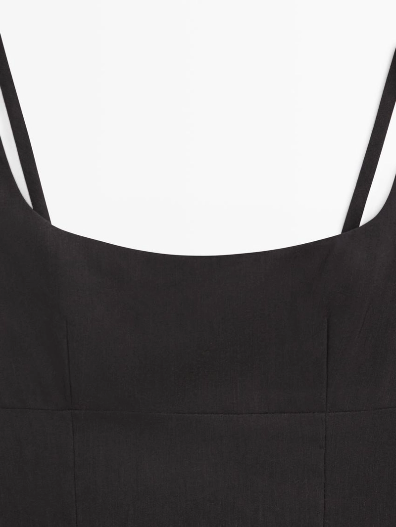 Платье-миди на бретелях из льна