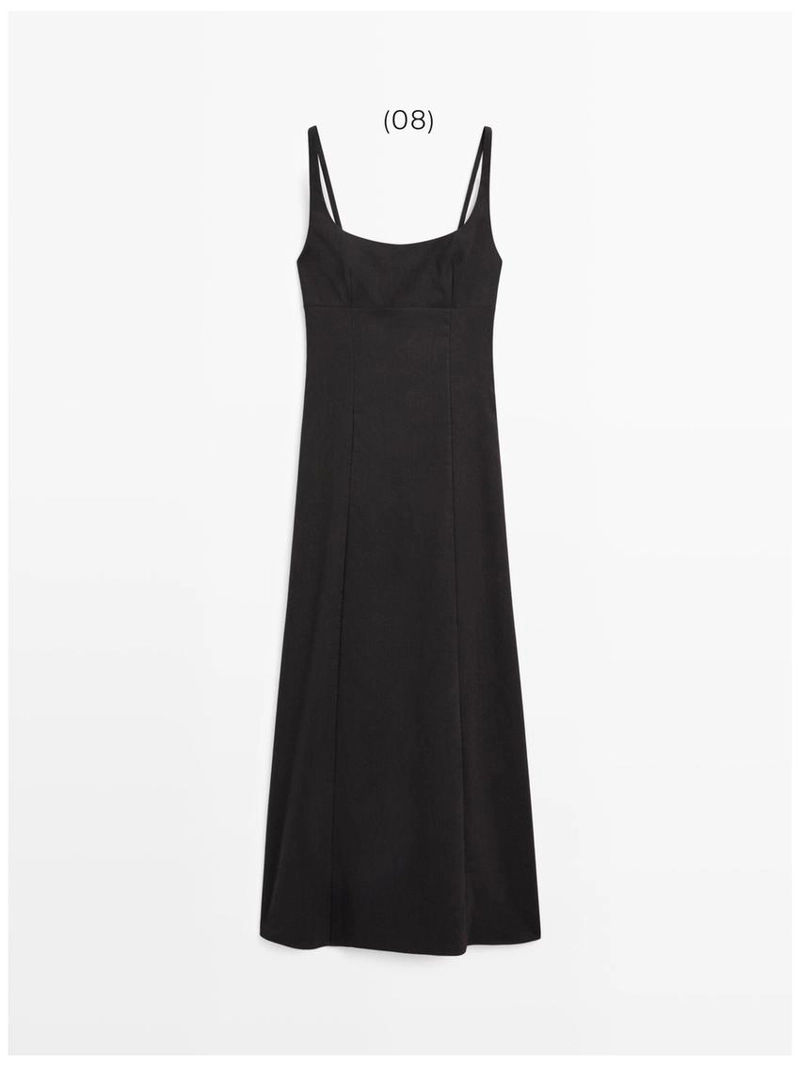 Платье-миди на бретелях из льна