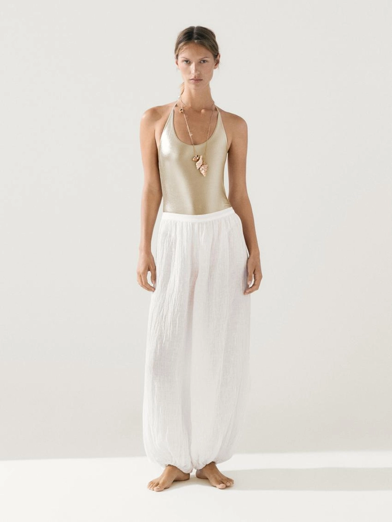 Купальник с круглым вырезом и металлическим покрытием