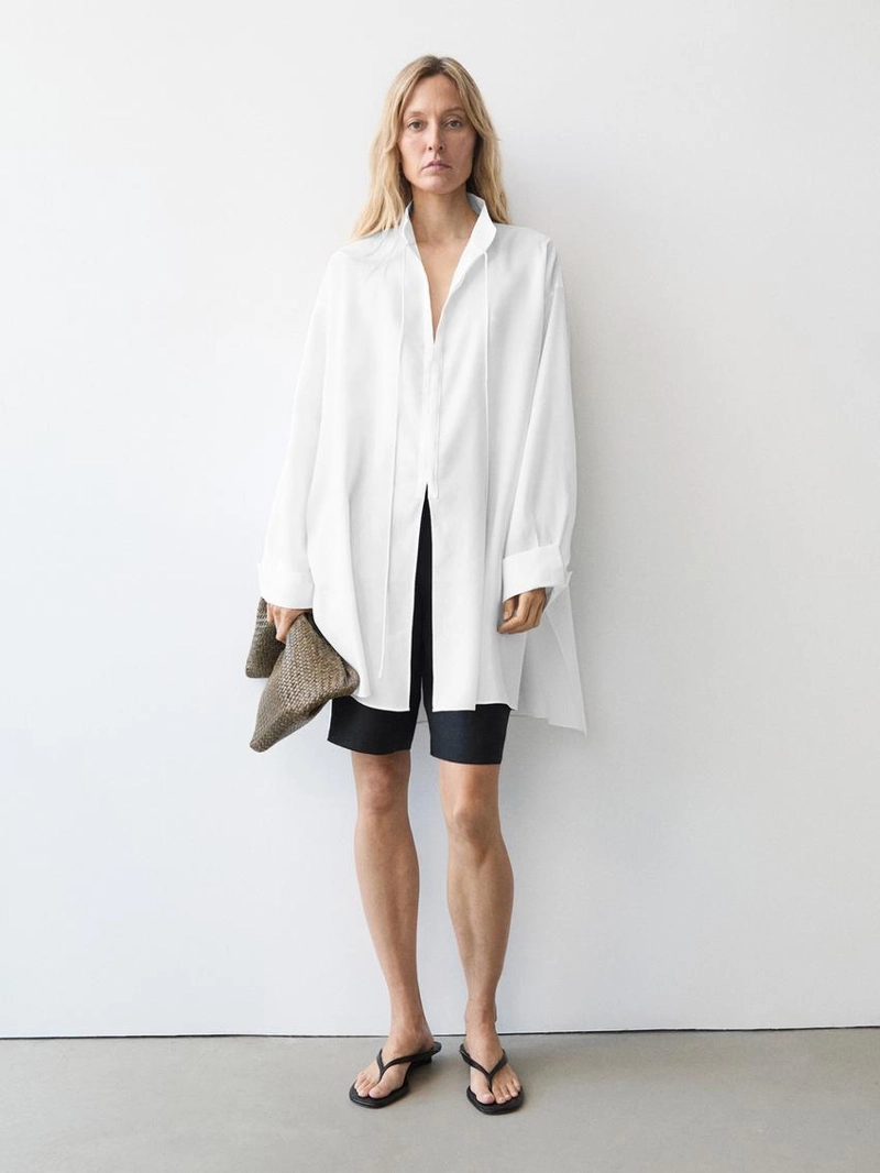 Рубашка из льняной ткани с отстегивающимся воротником